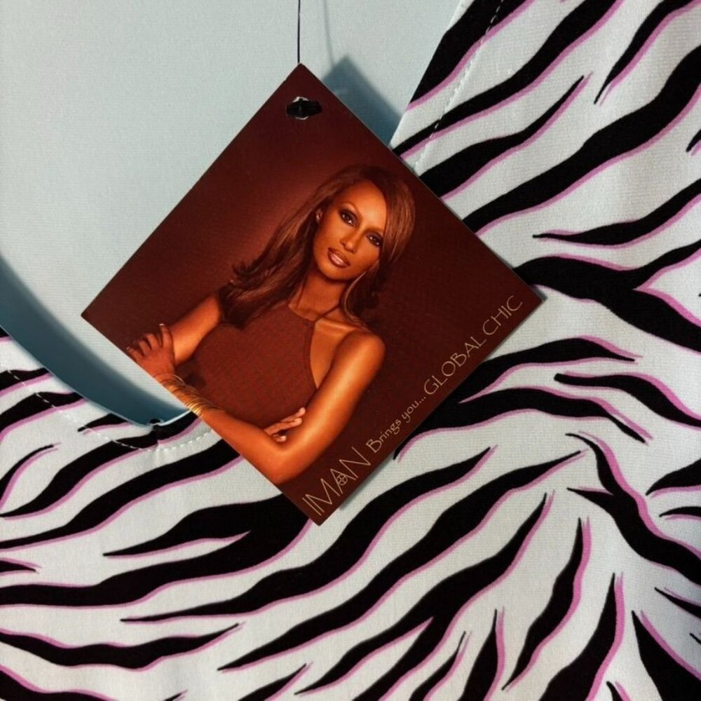 Iman Global Chic Zebra Print Top With V-Neck & 3/4 Sleeves Large - Picture 4 of 9